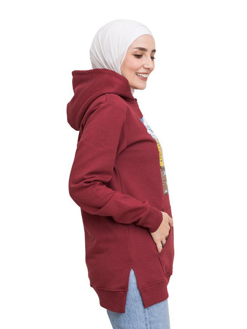 Brick Red Printed - HoodieV Design 64 - Khotwh
